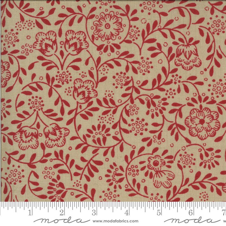 La Rose Rouge Collection Perpetue Roche Rouge Red Cream Yardage Designed by French General for Moda Fabrics 100/% Cotton #13887 22
