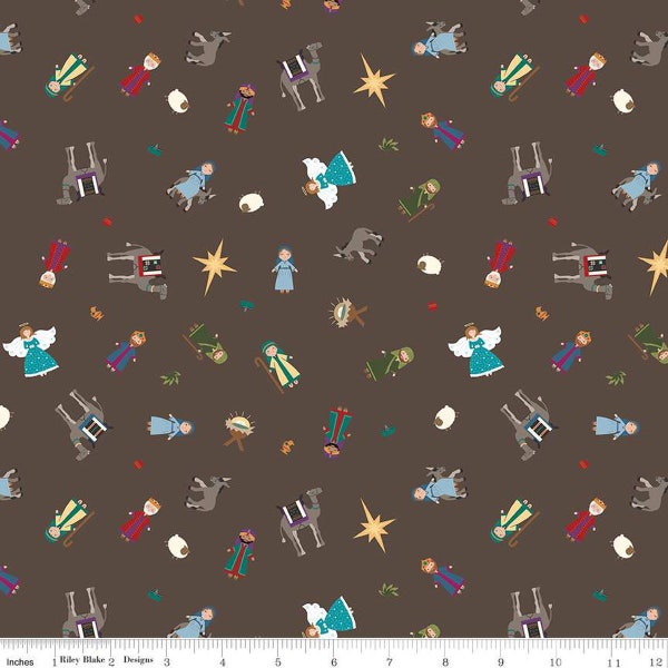 Silent Night Collection Story Characters Earth Sparkle Yardage by Jennifer Long for Riley Blake Designs C13571-EARTH 100% Cotton