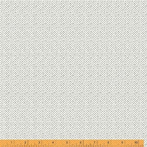 May include: A white fabric with a subtle, repeating pattern of small, black dots and lines. The fabric has a textured, woven appearance.