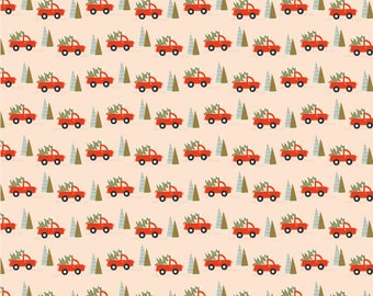 Snuggle Up Buttercup Collection Trucks and Trees Cream Yardage by Poppie Cotton #SB21615