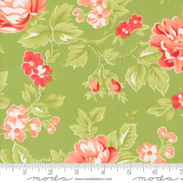 Jelly & Jam Summer Bloomers Large Floral Light Apple Green Yardage (44”/45”) Wide by Fig Tree Quilts for Moda Fabrics 100% Cotton #20490-16