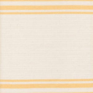 May include: A textile with a repeating pattern of horizontal stripes. The stripes alternate between a pale yellow and off-white color. The fabric has a slightly textured appearance.