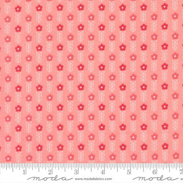 Strawberry Lemonade Blooms Small Floral Stripe Pink Yardage (44'' x 45'') Wide by Sherri & Chelsi for Moda Fabrics #37673-12 100% Cotton