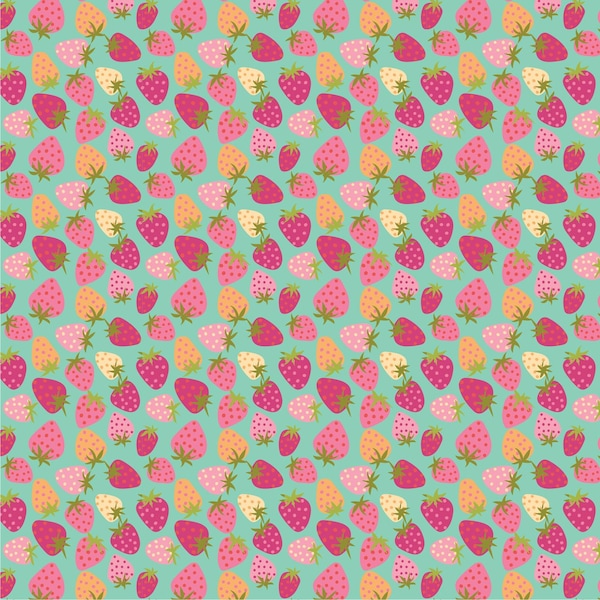 1-3/8 Yards Left! Calico Cowgirls Collection Strawberry Pie Teal Floral Yardage (43"/44") Wide by Poppie Cotton POCCW24807