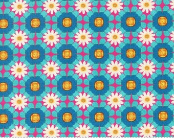 Vintage Soul Novelty Daisy Chain Floral Stripe Crewel Embroidery Dark Blue Yardage Designer: Cathe Holden for Moda Fabrics #7437-20