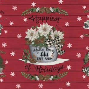 Holly Berry Tree Farm Christmas Panel Berry Red (24&quot;x 44&quot;) Wide Fabric Panel by Deb Strain for Moda Fabrics  #56030-12 100% Cotton