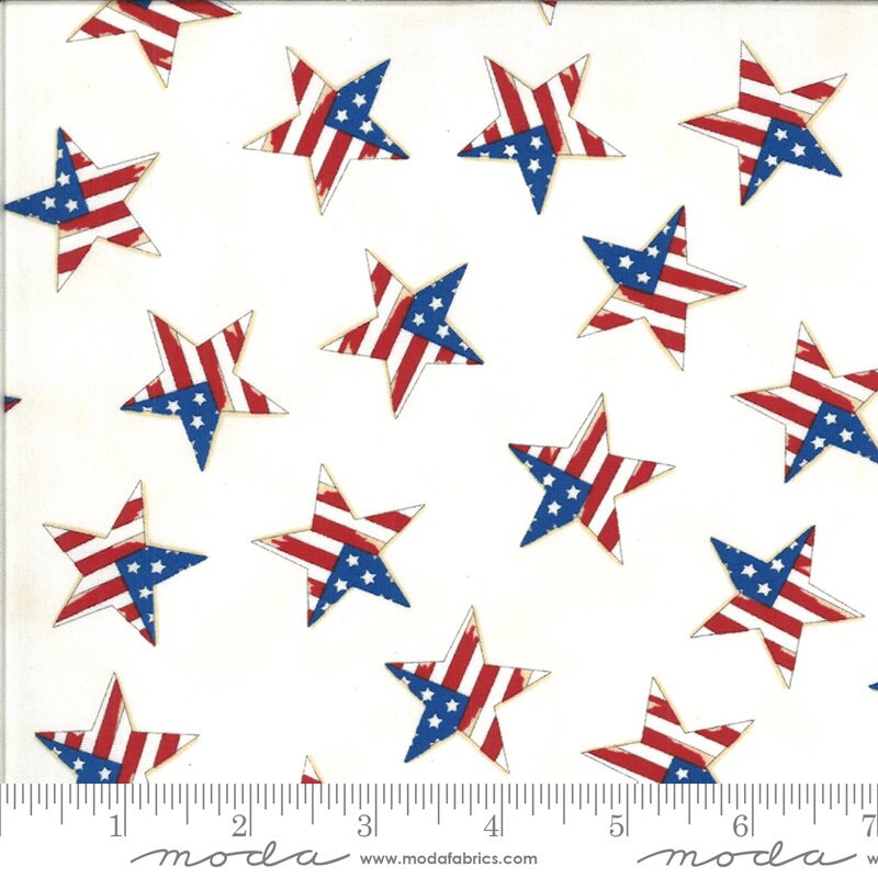 Bright Stars Main C13100 Natural - Riley Blake Designs - Patriotic Folk Art  People Flags Eagles Homes Flowers - Quilting Cotton Fabric