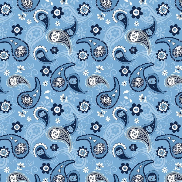 2/3 Yards Left! College Cottons Collection University of North Carolina Blue Tonal Paisley by Sykel Enterprises 100% Cotton Pattern #NC-1200