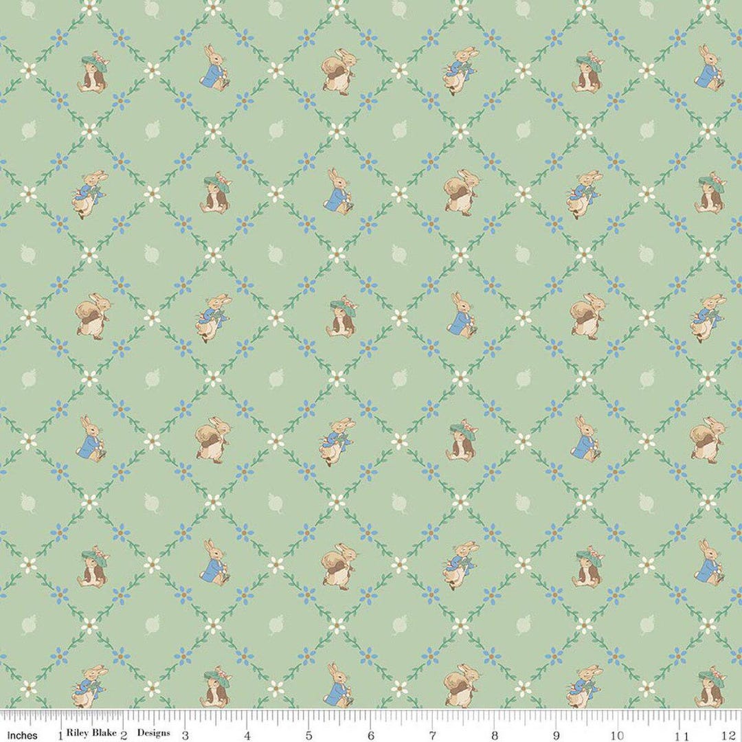 Peter Rabbit & Benjamin Bunny Collection Lattice Green Yardage (43