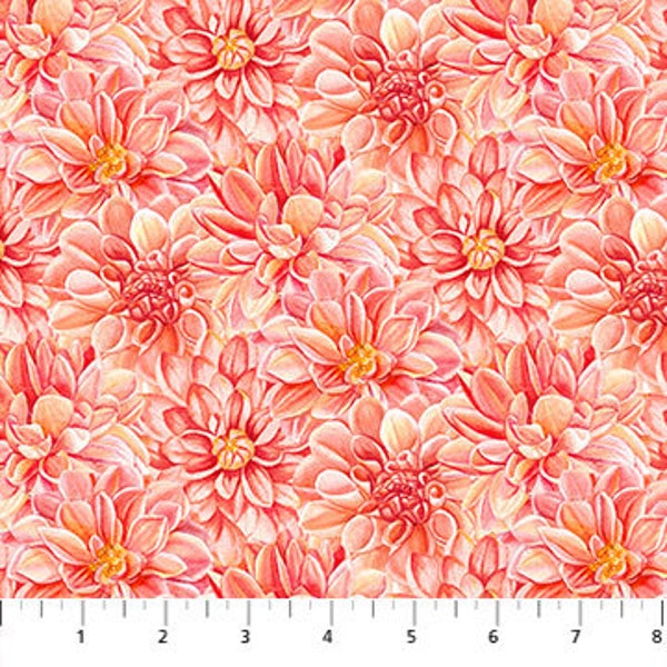 Morning Blossom Collection Dahlia Orange Floral Yardage 44"/45" Wide by Michel Design Works for Northcott Fabrics  #24923-54 100% Cotton~