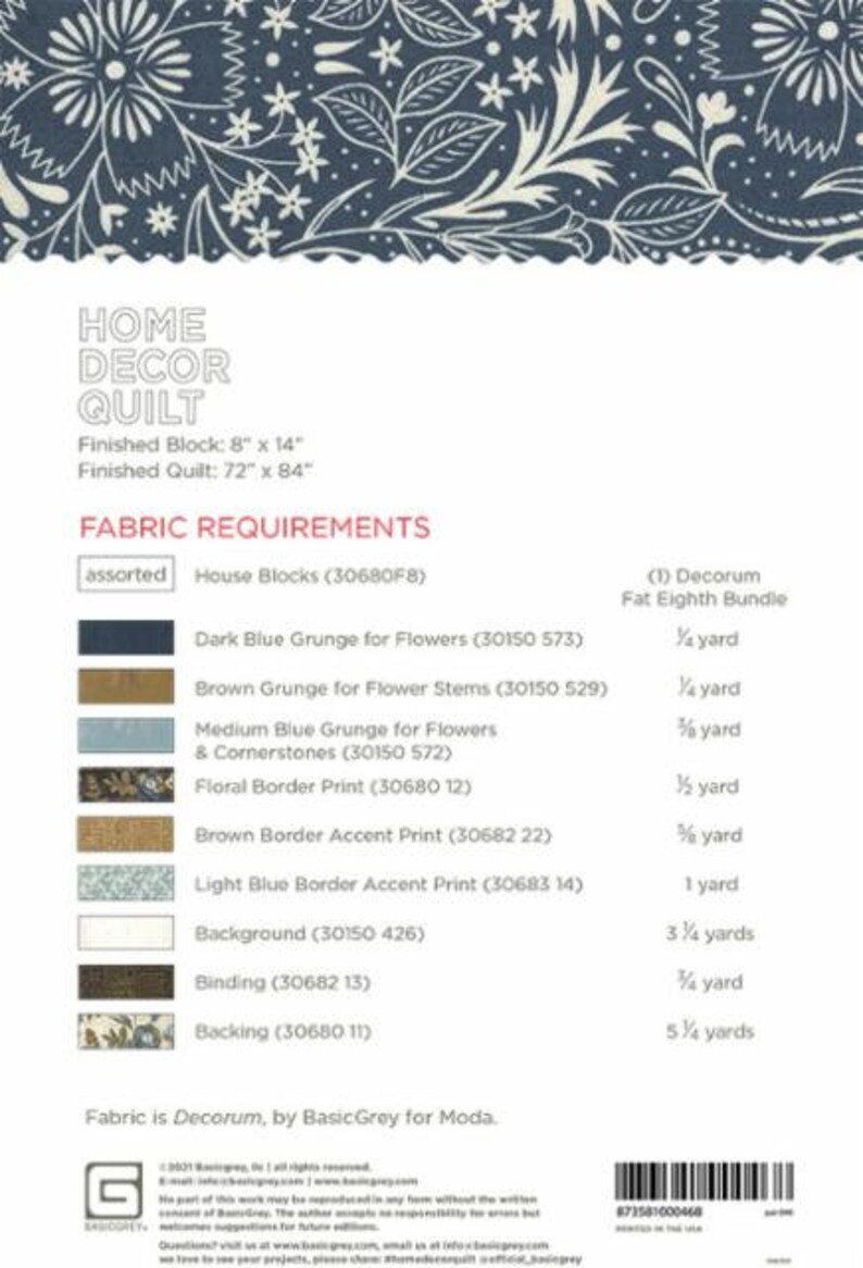 Home Decor Quilt Pattern Finished Size 72 X 84 Etsy