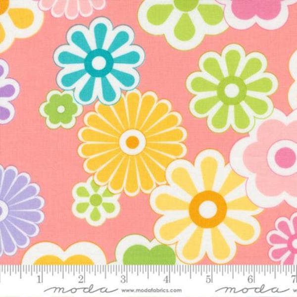 On the Bright Side Flower Burst Large Pink Floral Yardage (44"/45" Wide by Me & My Sister Designs for Moda Fabrics #22460-13 ~ 100% Cotton