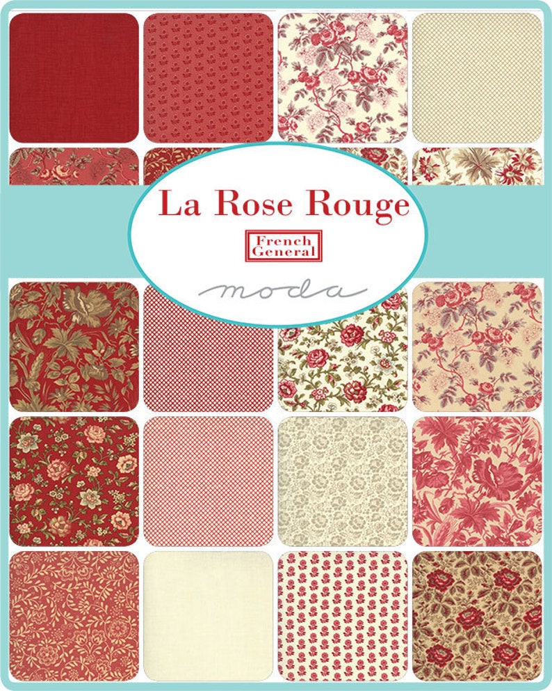 La Rose Rouge Collection Perpetue Roche Rouge Red Cream Yardage Designed by French General for Moda Fabrics 100/% Cotton #13887 22