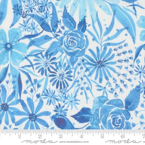 Sunshine and Blue Skies True Blue Florals Light Blue Yardage by Create Joy Project for Moda Fabrics 39824-14 100% Cotton