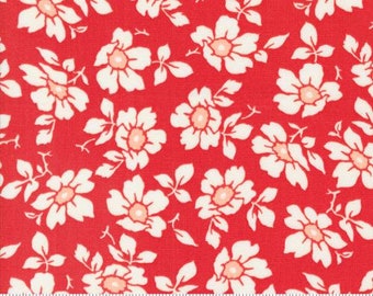 Jelly & Jam Flour Sack Daisy Florals Strawberry Red Yardage (44"/ 45”) wide  by Fig Tree Quilts for Moda Fabrics 100% Cotton #20491-14