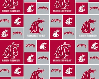 College Cottons Collection Washington State University Big Block Cotton Print by Sykel Enterprises 100% Cotton Pattern #WAS-020