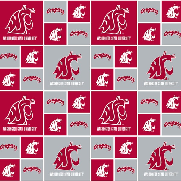 College Cottons Collection Washington State University Big Block Cotton Print by Sykel Enterprises 100% Cotton Pattern #WAS-020