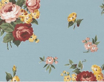 1-5/8 Yards Left! Junk Journal Novelty Vintage Floral Collage Light Blue Reproduction Yardage Cathe Holden for Moda Fabrics #7413-17