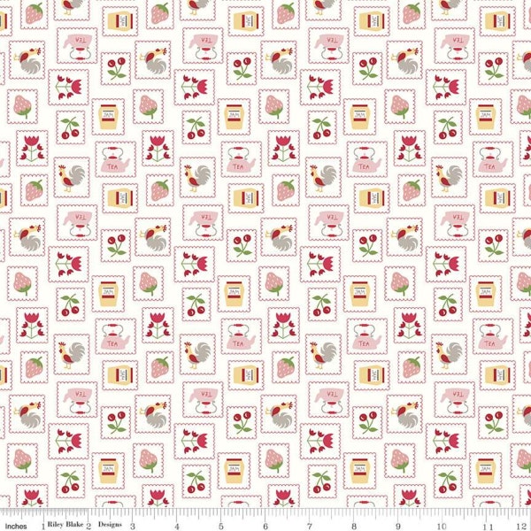 Cook Book Collection Stamps Red Yardage (43" x 44") Wide by Lori Holt of Bee in my Bonnet for Riley Blake Designs C11757 RED