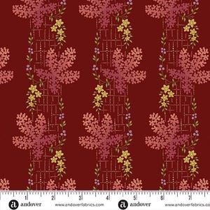 Dahlia Collection Tree Moss Crimson Floral Yardage by Laundry Basket Quilts for Andover Fabrics Width (43&quot; x 44&quot;) A-1374-R