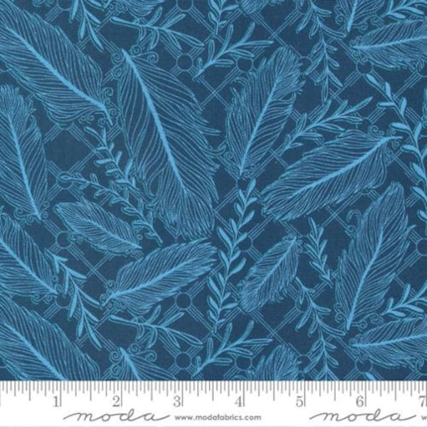 Land of Enchantment Collection Pluma Novelty Feather Dark Blue Yardage by Sariditty for Moda Fabrics 100% Cotton 45033-28