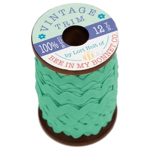 Ric Rac~Large Vintage Trim~Sea Glass~Vintage Wooden Spool~by Lori Holt of Bee in my Bonnet~12 yards of 3/8&quot; Trim~ 100% Polyester~STVT-2660
