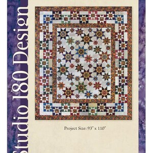 May include: A quilting pattern for a quilt called "Rangeley Stars" by Studio 180 Design. The pattern is for a quilt that is 93 inches by 110 inches. The quilt features a patchwork design with stars in various colors.