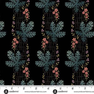 Dahlia Collection Tree Moss Midnight Floral Yardage by Laundry Basket Quilts for Andover Fabrics Width (43&quot; x 44&quot;) A-1374-k