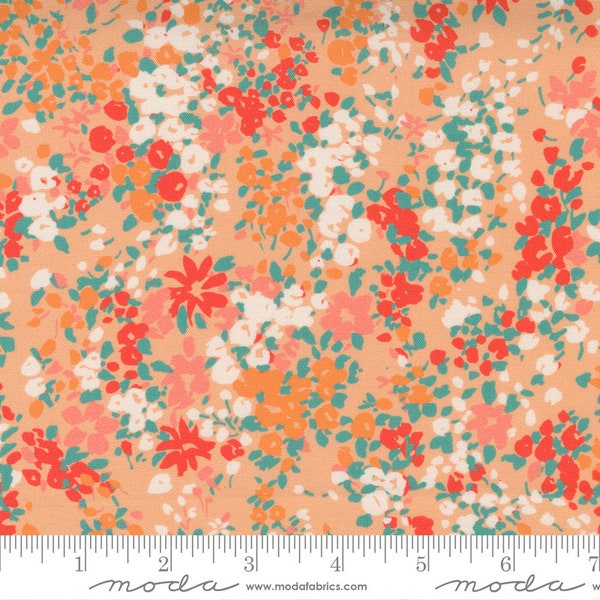Lady Bird Cascade Floral Painterly Flowers Peach Yardage by Crystal Manning for Moda Fabrics (44"/45") Wide 11872-19 100% Cotton