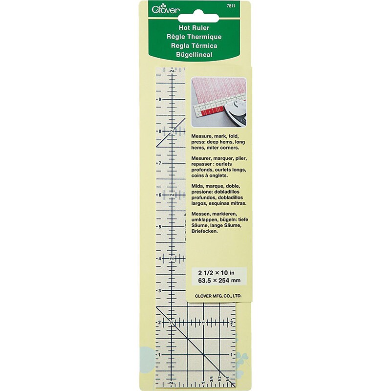 Hot Ruler by Clover #7811~ Measure, Mark, Fold, Press Deep Hems, Long hems, Miter corners~ Size: 2-1/2" x 10"
