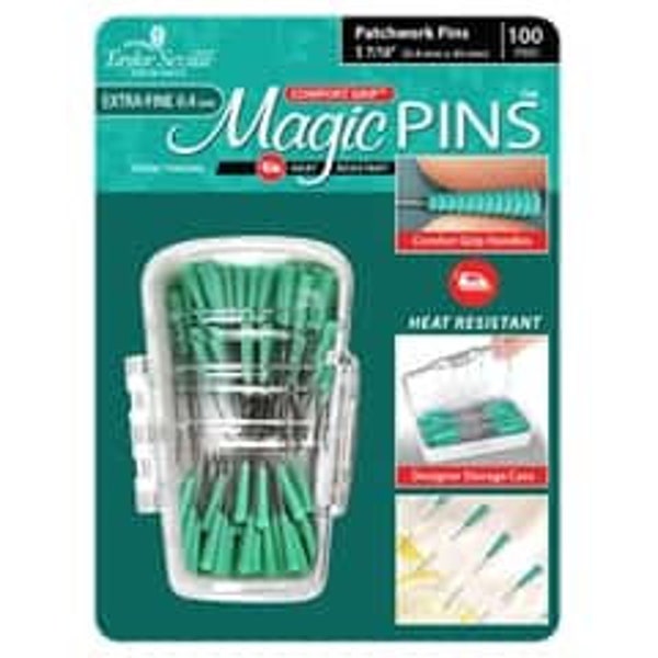 Magic Pins~ Patchwork Pins ~ Extra Fine 0.4mm~ 1-7/16" Long~ Comfort Grips~100 Count Package~ 219591