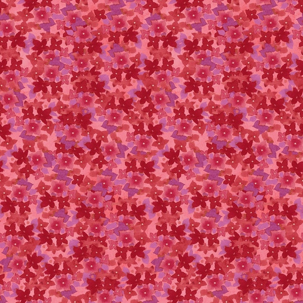 Painted Patchwork Dark Coral Violets Floral Yardage by Sue Zipkin Licensed for Clothworks #CLTY3379-40 (44"/45") Wide 100% Cotton