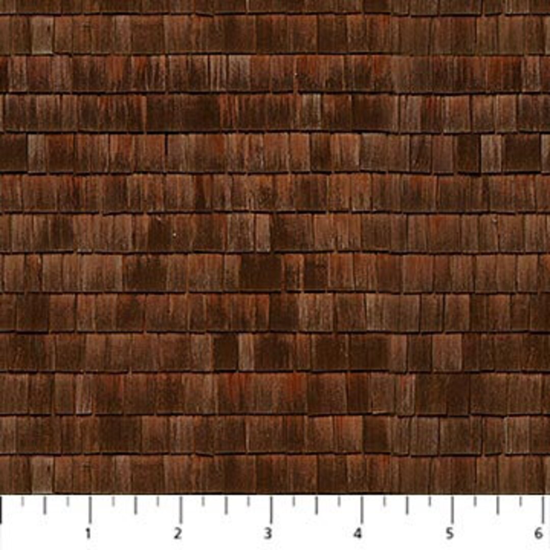 11/8 Yards Left Cabin View Wood Shingles Dark Brown Yardage 43/44 Wide
