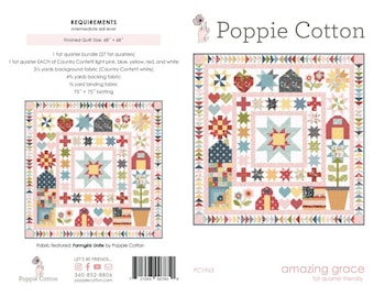 Amazing Grace Quilt Pattern by Poppie Cotton~ Featuring Farmgirls Unite Fabrics~ PC1962 ~ Finished Size: 68" X 68"