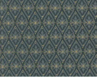 Old World Yuletide Collection Twinkle Tradition Diamond Metallic Teal Yardage By Fancy That Design House for Moda Fabrics #45626 26M