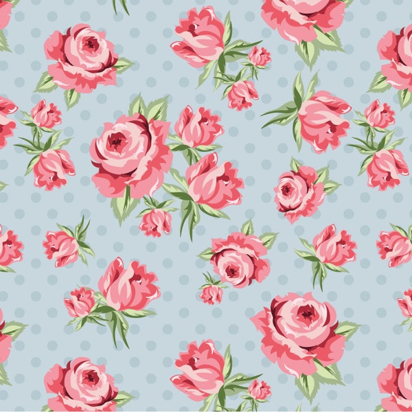 Dots and Posies Collection Prize Roses Blue Floral Yardage for Poppie Cotton~100% Cotton #DP20402