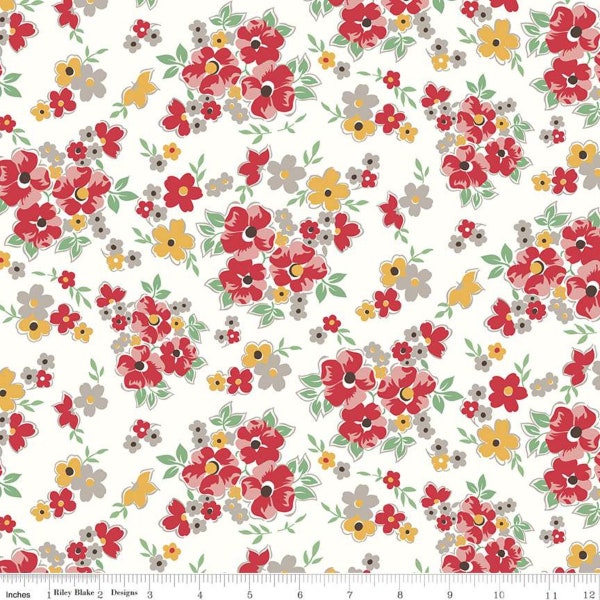 Cook Book Collection Floral Cayenne Yardage (43" x 44") Wide by Lori Holt of Bee in my Bonnet for Riley Blake Designs C11751 CAYENNE