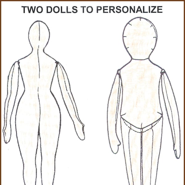 CW126E - 2 Basic Muslin Doll Body Patterns  - Cloth Doll Making Sewing Pattern