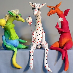 SM928E -  Whimpey Dragon, Giraffe & Horse -  3 in 1 Cloth Doll/Animal Making Sewing Pattern - PDF Download