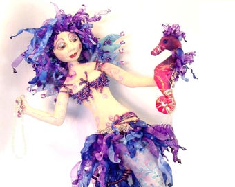 MM230E - TARJA- Mermaid with her Sea Horse,  Cloth Animal Doll Pattern – Sewing PDF Doll Pattern