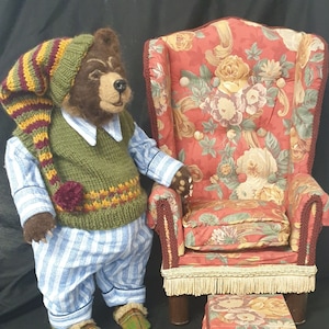 Winston and His Arm Chair,  16" Bear Cloth Doll Sewing Pattern by Suzette Rugolo.  PDF Digital Download Pattern.