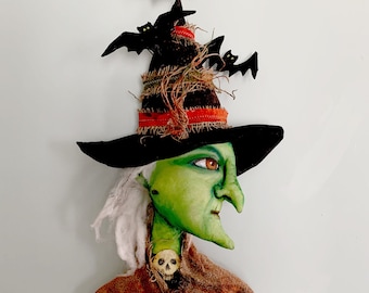 New!  Head Witch –  20” Painted Fabric Door Art, Cloth Doll Sewing Pattern  -  PDF Instant Download by Susan Barmore - SE916