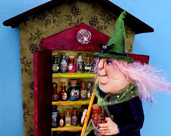 Miss Ida's Cabinet, 13" Painted Fabric Witch Doll and Display Pattern  -  PDF Instant Download Pattern by Susan Barmore