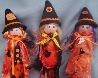 MM256E Lil Witches - Halloween Ornaments, Cloth Doll Making Pattern, PDF Download Sewing Pattern