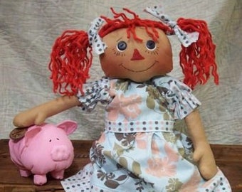 RP226E - Penny Pinchin Annie , 19" PDF Raggedy Ann Cloth Doll Pattern by Michelle Allen of Raggedy Pants Designs