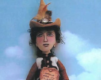 SE732 - Turning a Frog into a Horse Witch,  24"  Fabric Art Doll Pattern,  Sewing Cloth Doll Pattern - PDF Download by Susan Barmore
