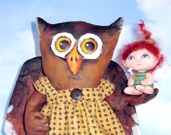 SE708 - Ms. Peach and Fairy  Fabric Owl and Fairy Doll Pattern,  Sewing Cloth Doll Pattern - PDF Download by Susan Barmore