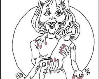 Puede incluir: Un dibujo en blanco y negro de una mujer pintando las uñas de una muñeca con un esmalte rosa. La imagen está titulada "Making Doll Fingernails and Other Fun Stuff" y "Using 3-D Crystal Lacquer".