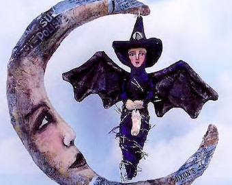 SE771 - Paper Moon,  Moon and Witch Fabric Art Doll Pattern,  Sewing Cloth Doll Pattern - PDF Download by Susan Barmore