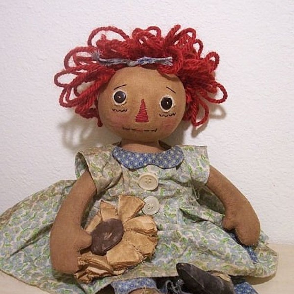 RP347E - Sunflower Annie, 14" PDF Download Primitive Raggedy Ann Cloth Doll Pattern by Michelle Allen of Raggedy Pants Designs